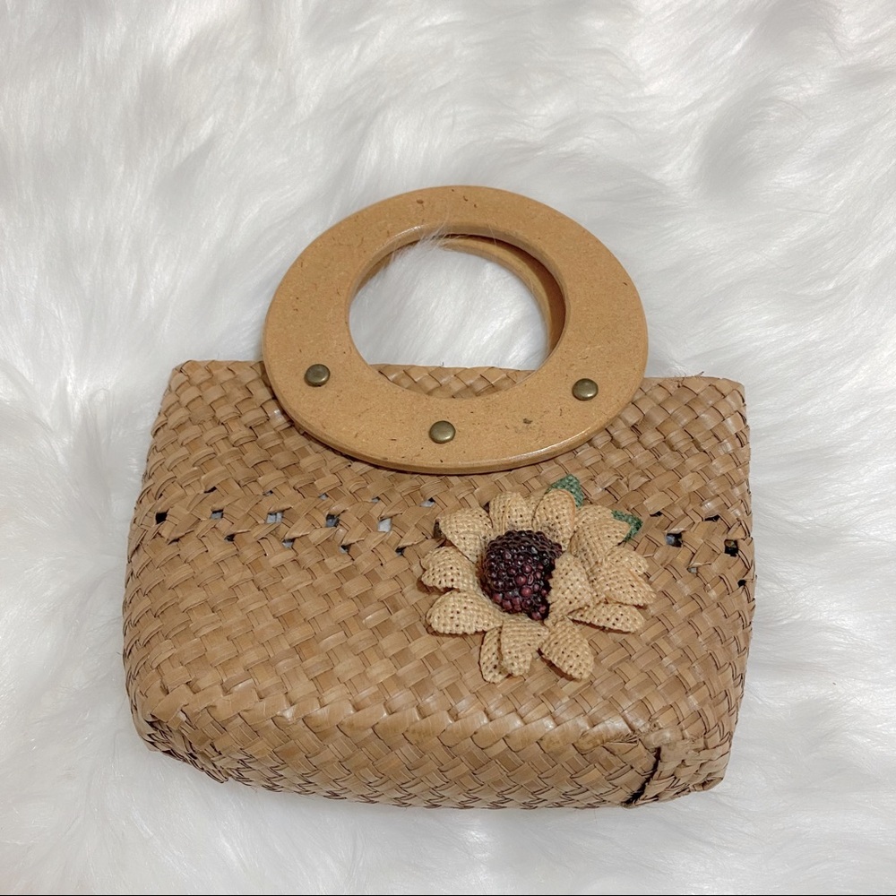 Wicker Mini Purse With Sunflower